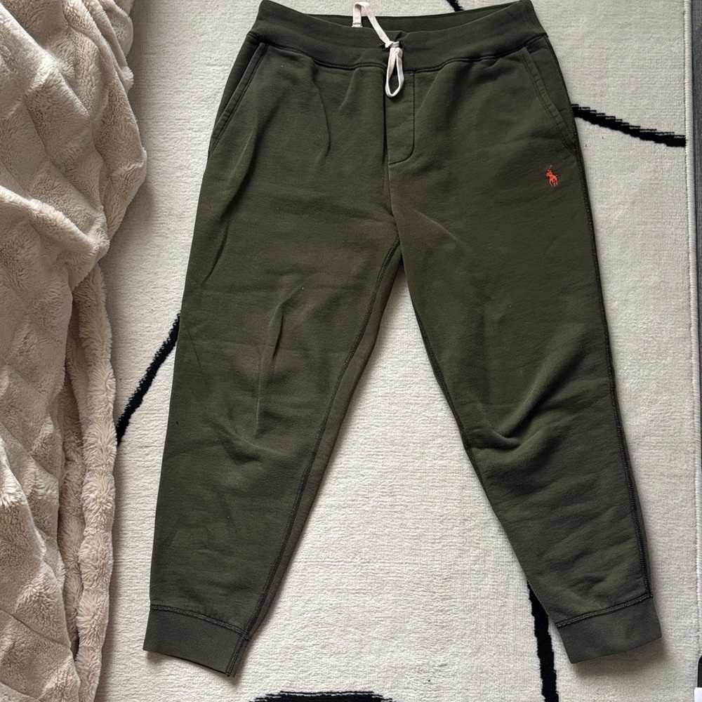 Polo by Ralph Lauren Olive green Fleece Joggers with Orange Logo